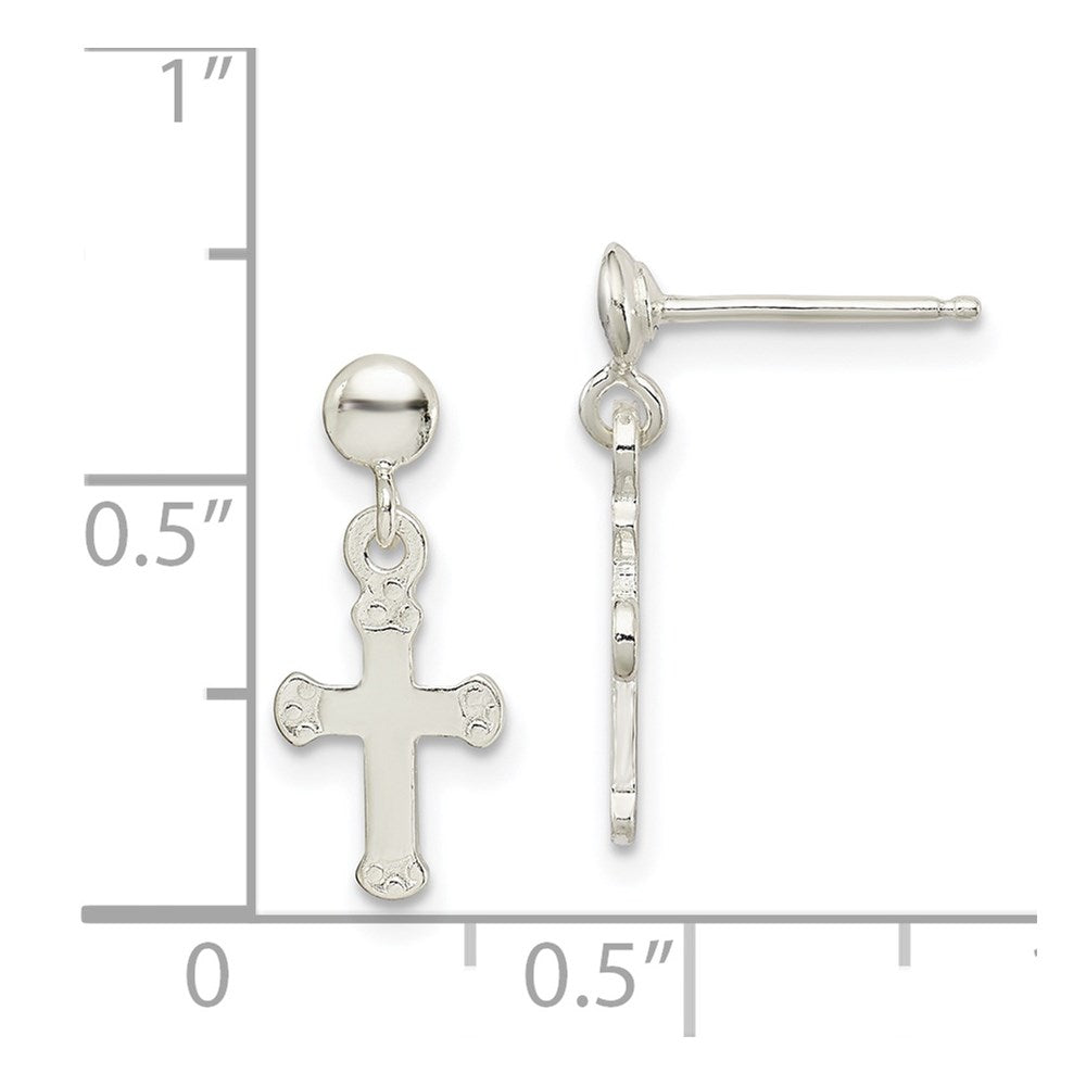 Sterling Silver Polished Budded Cross Post Dangle Earrings