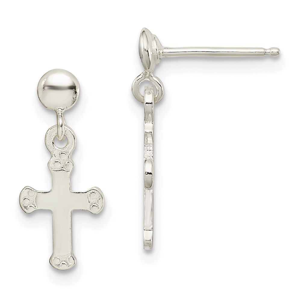 Sterling Silver Polished Budded Cross Post Dangle Earrings