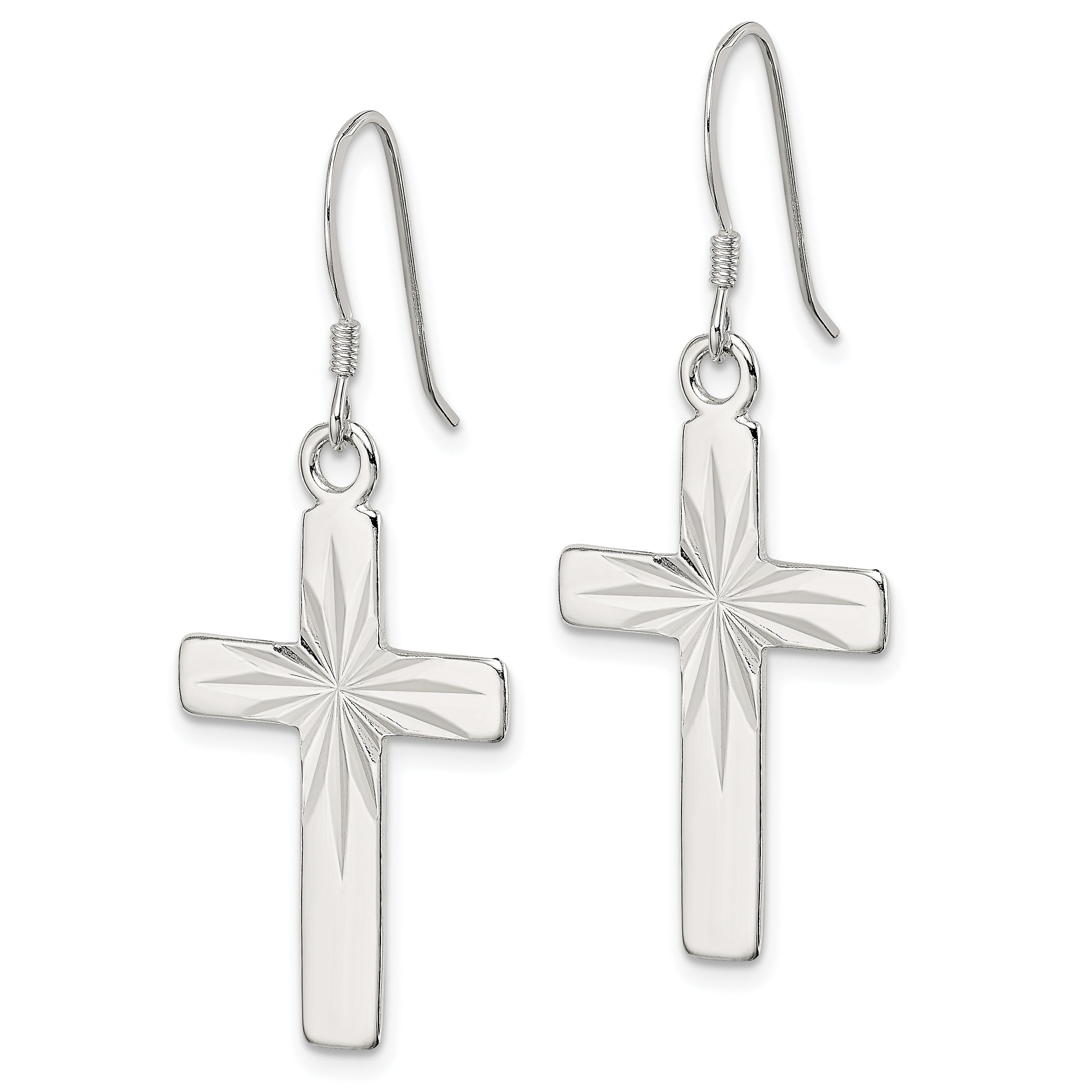 Sterling Silver Cross Shepherd Hook Earrings QE8819