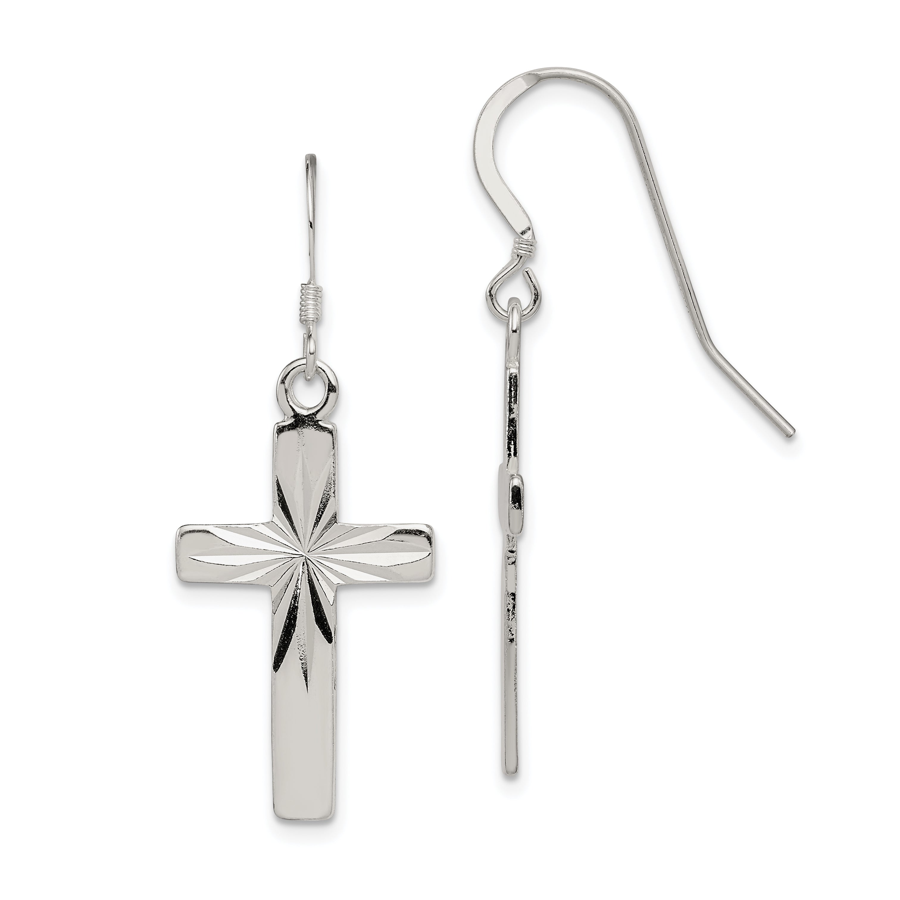 Sterling Silver Cross Shepherd Hook Earrings QE8819