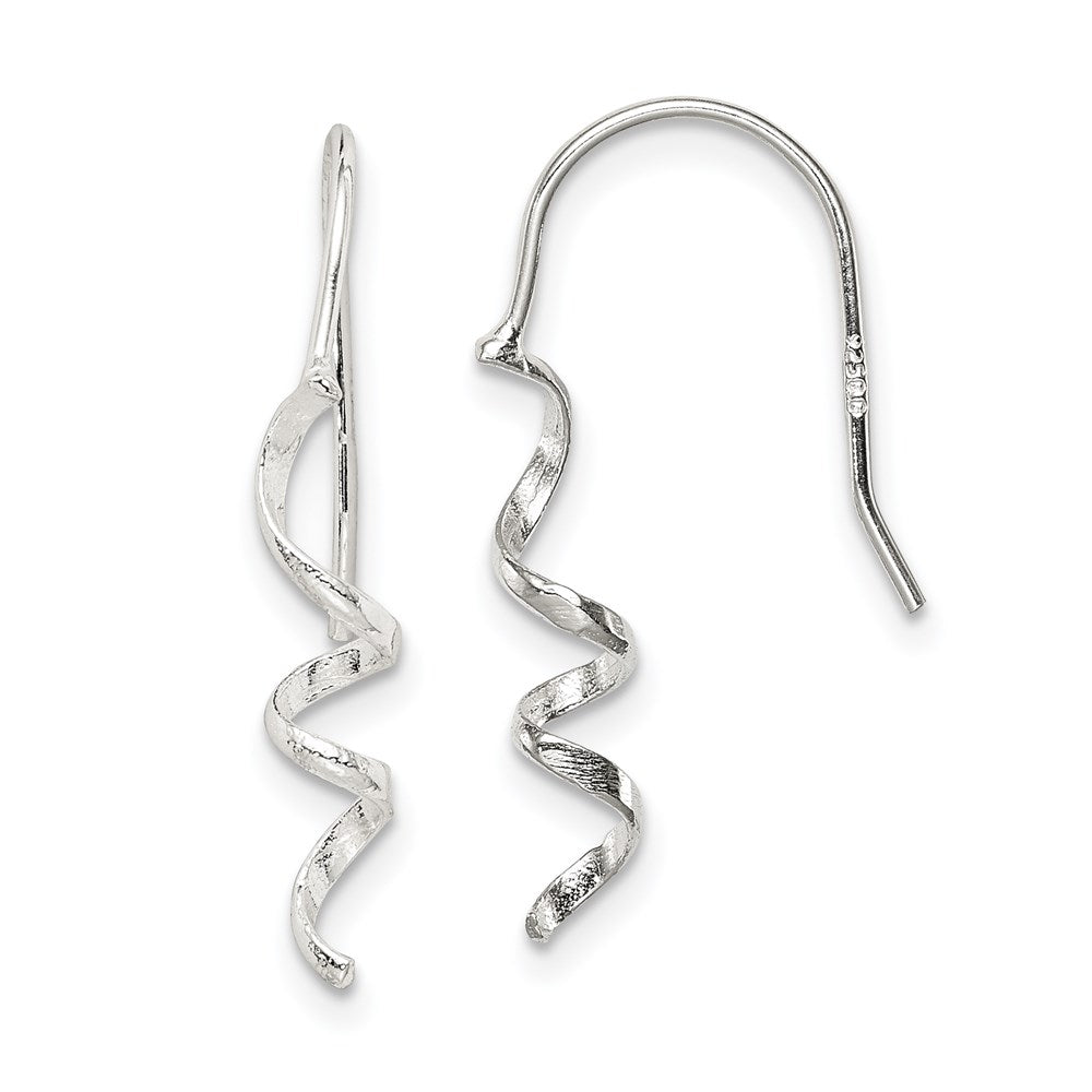 Sterling Silver Polished & Textured Spiral Dangle Earrings