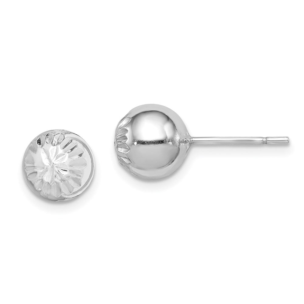 Sterling Silver Rhod-plated Diamond Cut 8mm Ball Post Earrings