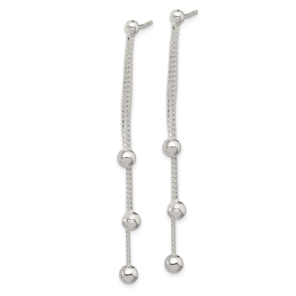 Sterling Silver Polished 3-Strand Beaded Post Dangle Earrings