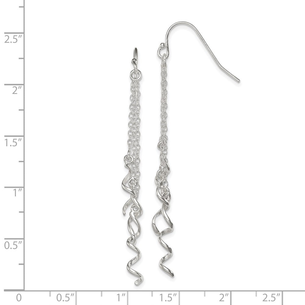 Sterling Silver Polished Multi-Strand Chain & Twisted Spirals Dangle Earrin