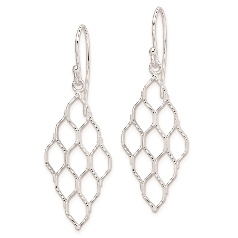 Sterling Silver Rhodium-plated Polished Honeycomb Dangle Earrings