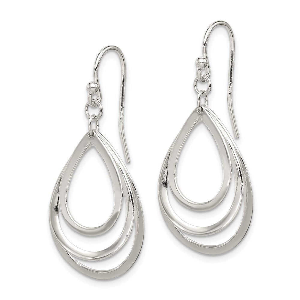 Sterling Silver Polished Triple Teardrop Dangle Earrings