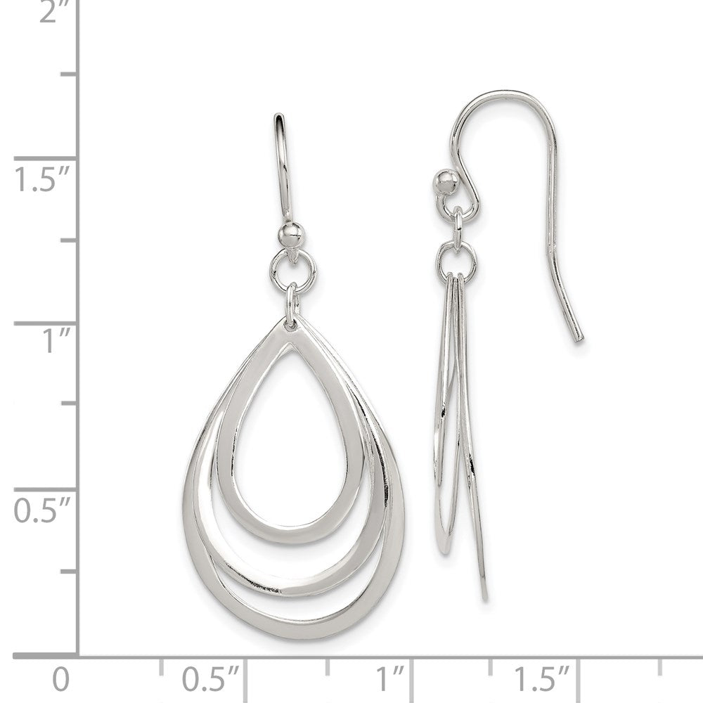 Sterling Silver Polished Triple Teardrop Dangle Earrings