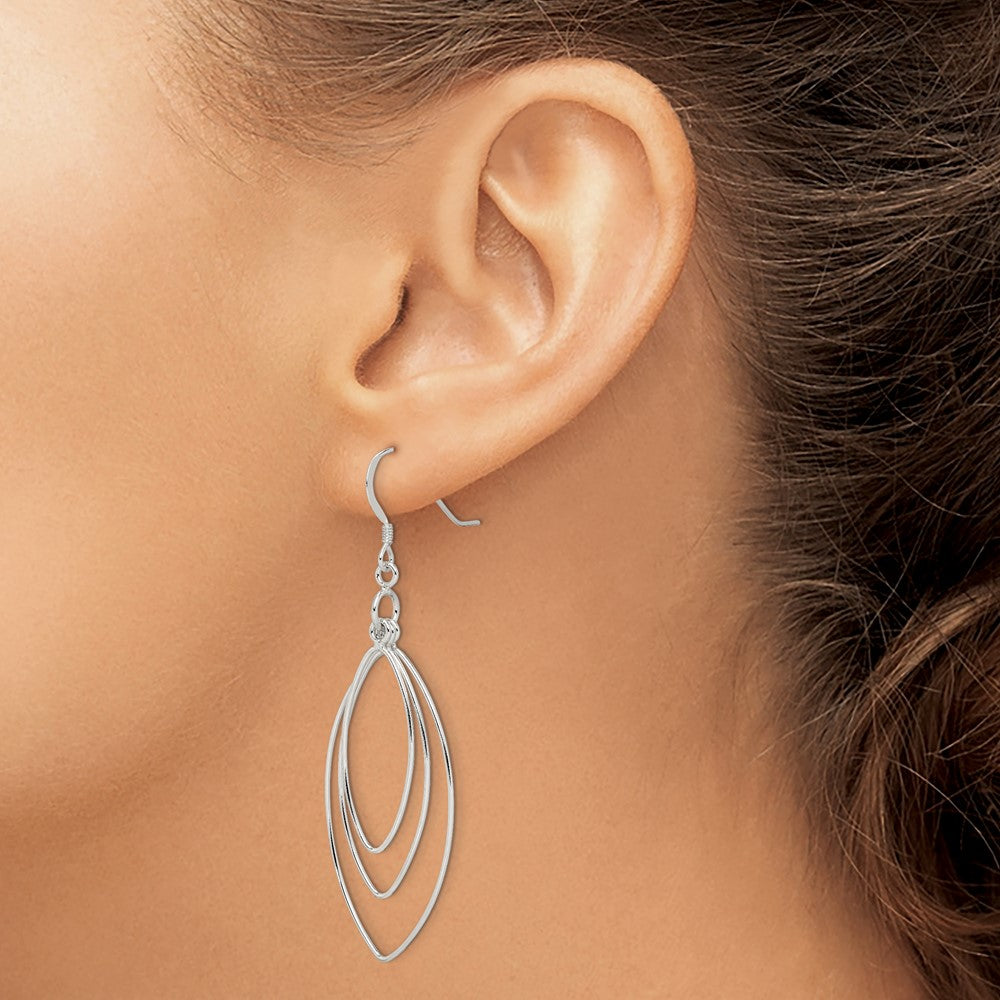 Sterling Silver Polished Fancy Triple Marquise Shape Dangle Earrings