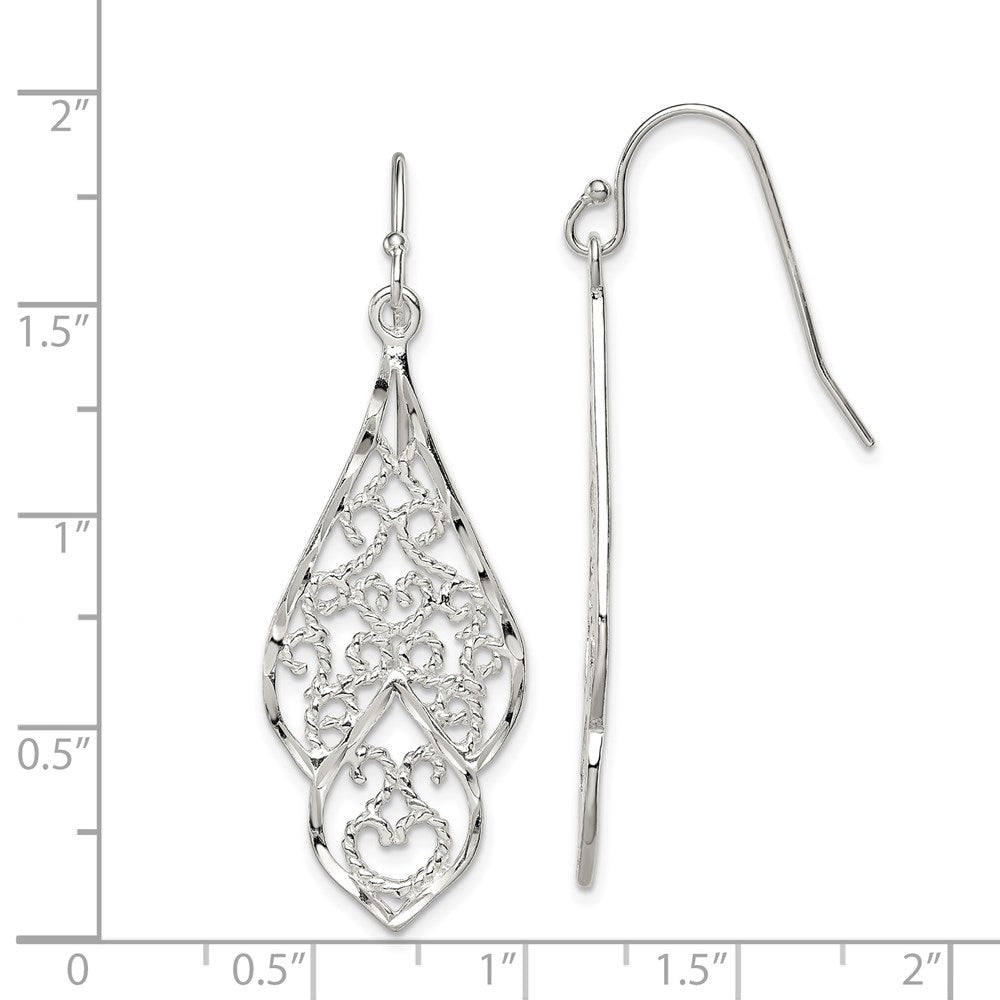 Sterling Silver Polished & Diamond-cut Fancy Filigree Dangle Earrings