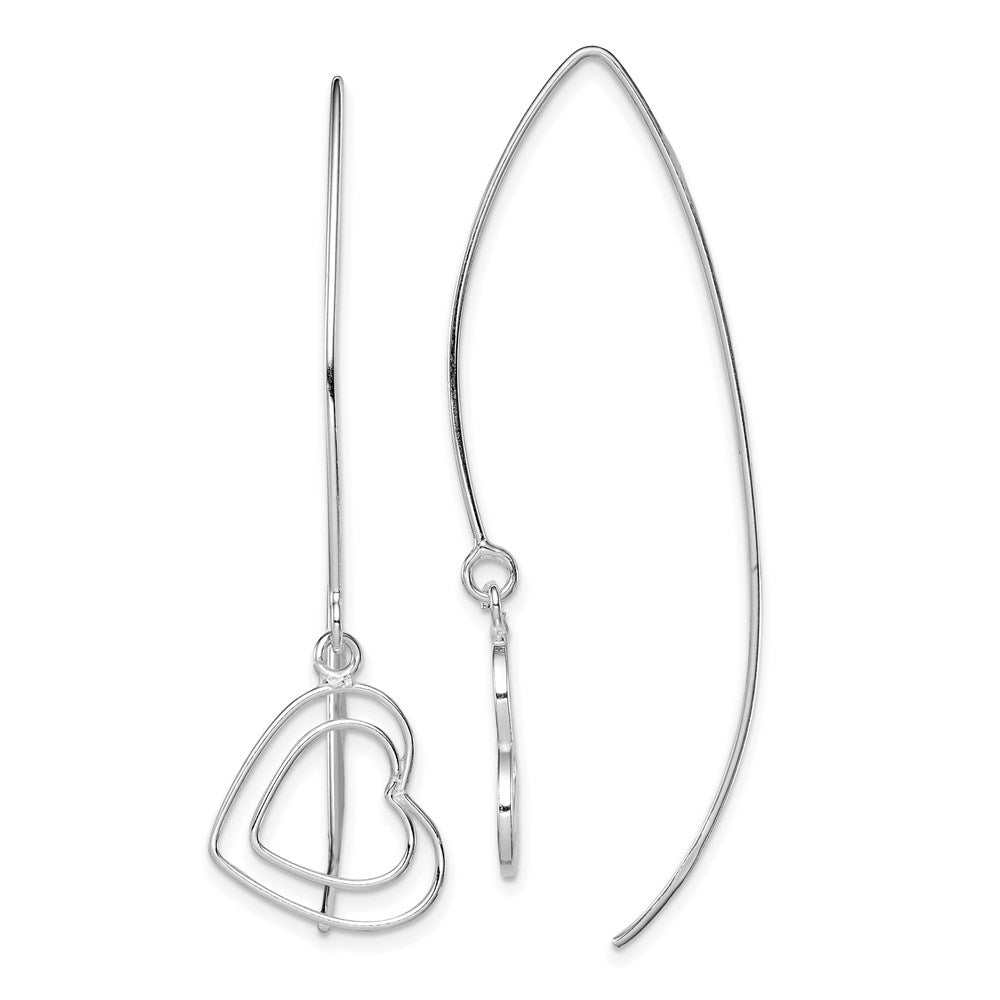 Sterling Silver Rhodium-plated Heart Threader Earrings