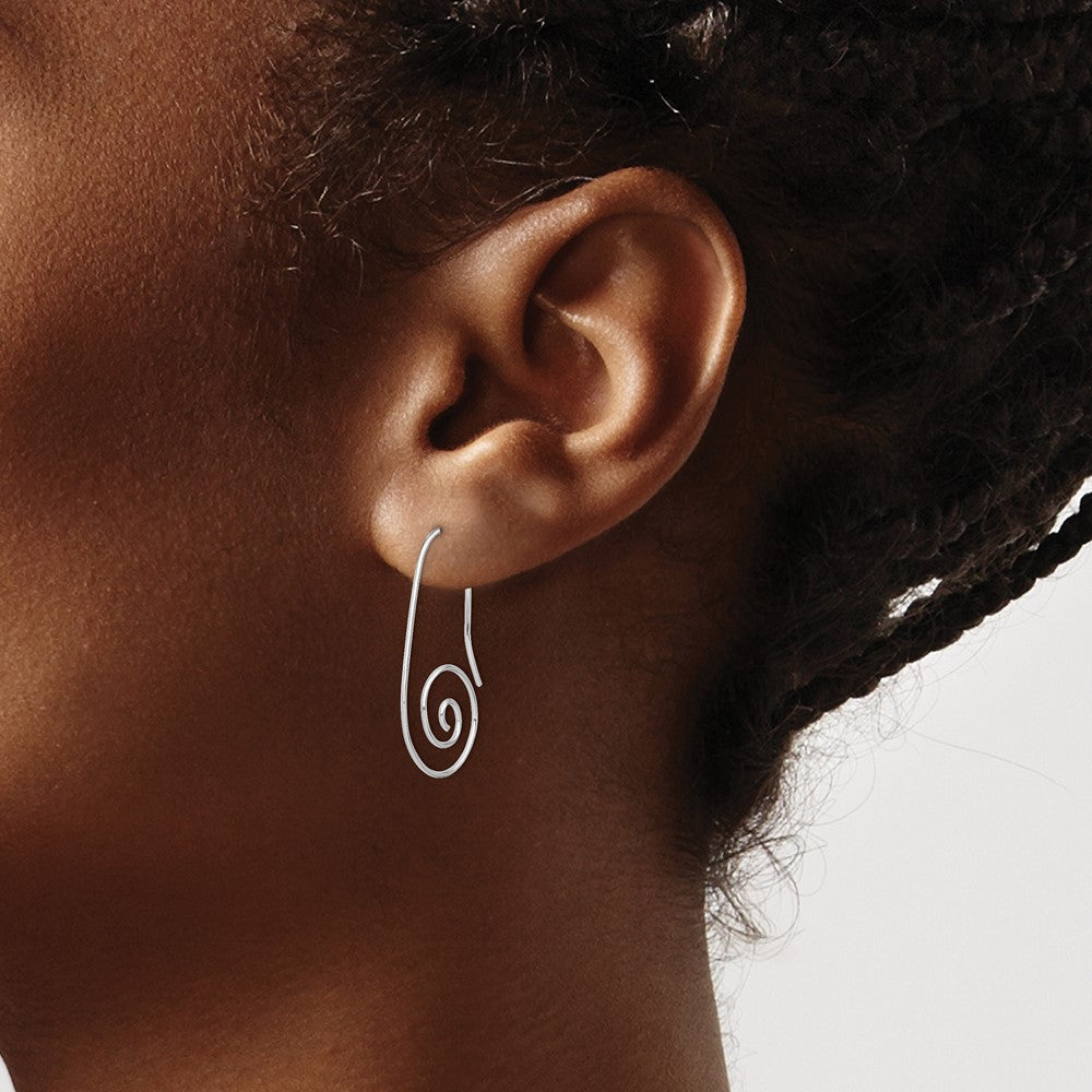 Sterling Silver Rhodium-plated Hook Swirl Earrings