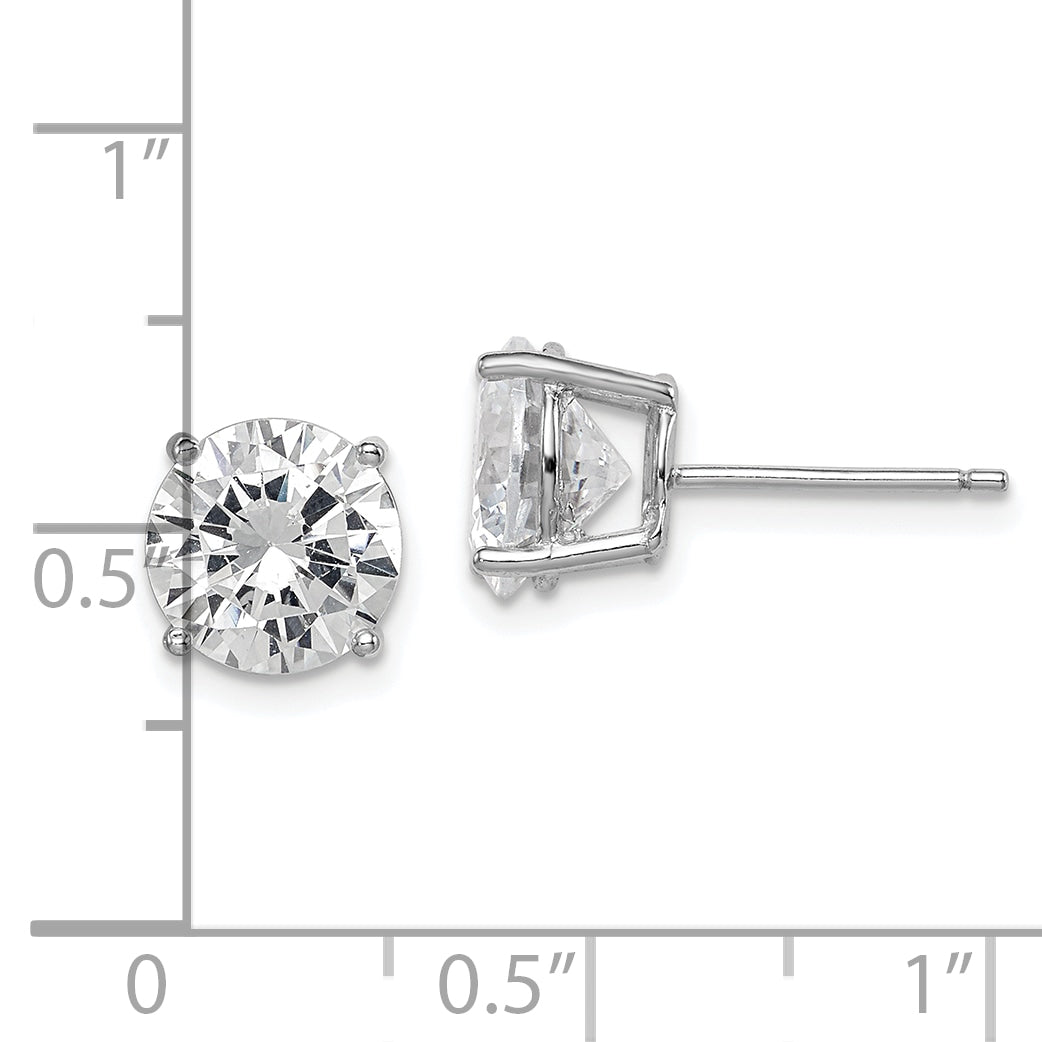 Sterling Silver Rhodium-plated Round CZ 8mm Post Earrings QE9098