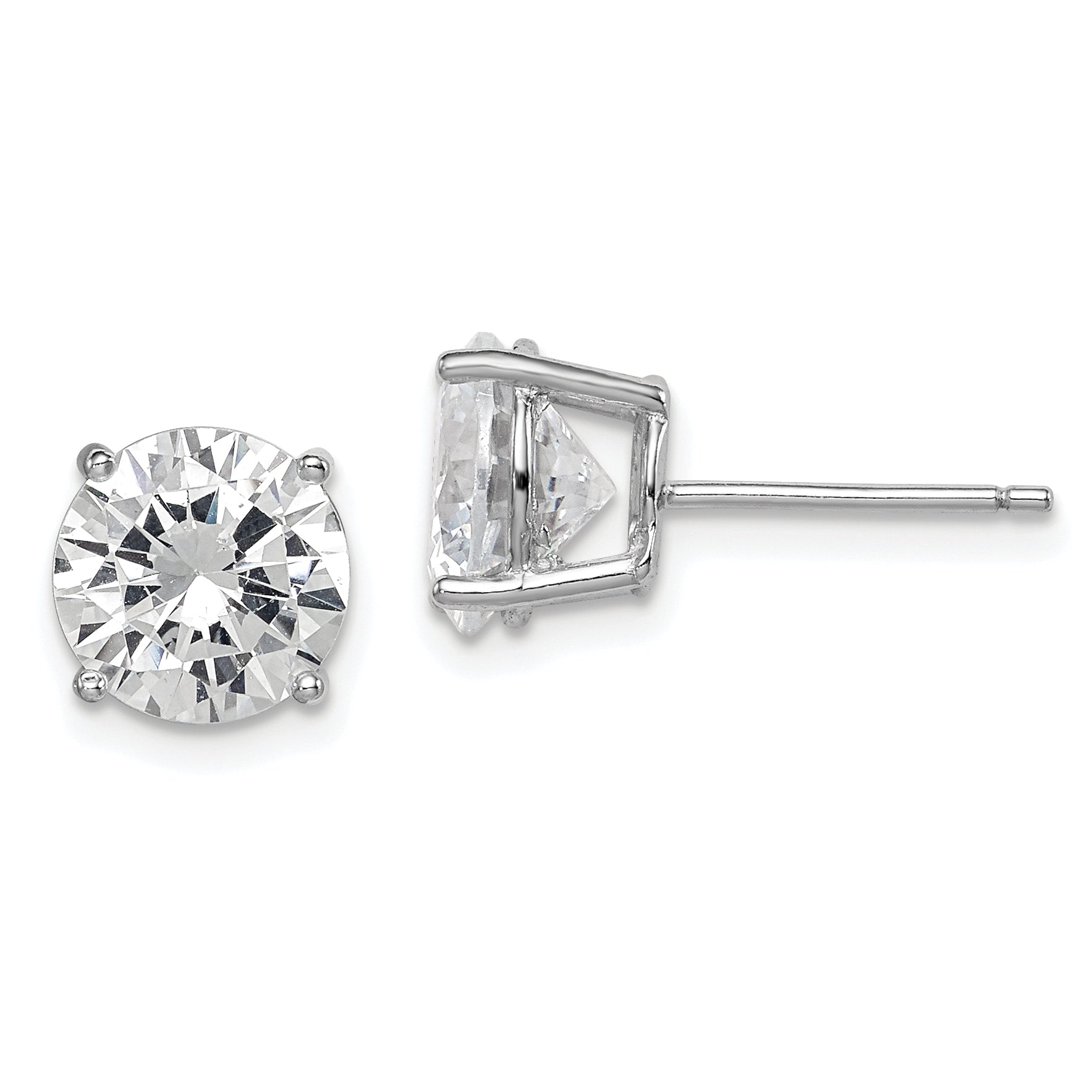 Sterling Silver Rhodium-plated Round CZ 8mm Post Earrings QE9098