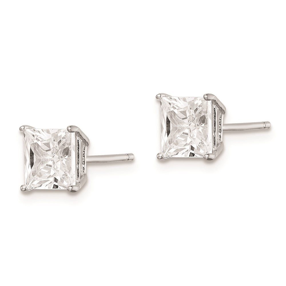 Sterling Silver Rhodium-plated Polished Square 6mm CZ Stud Earrings