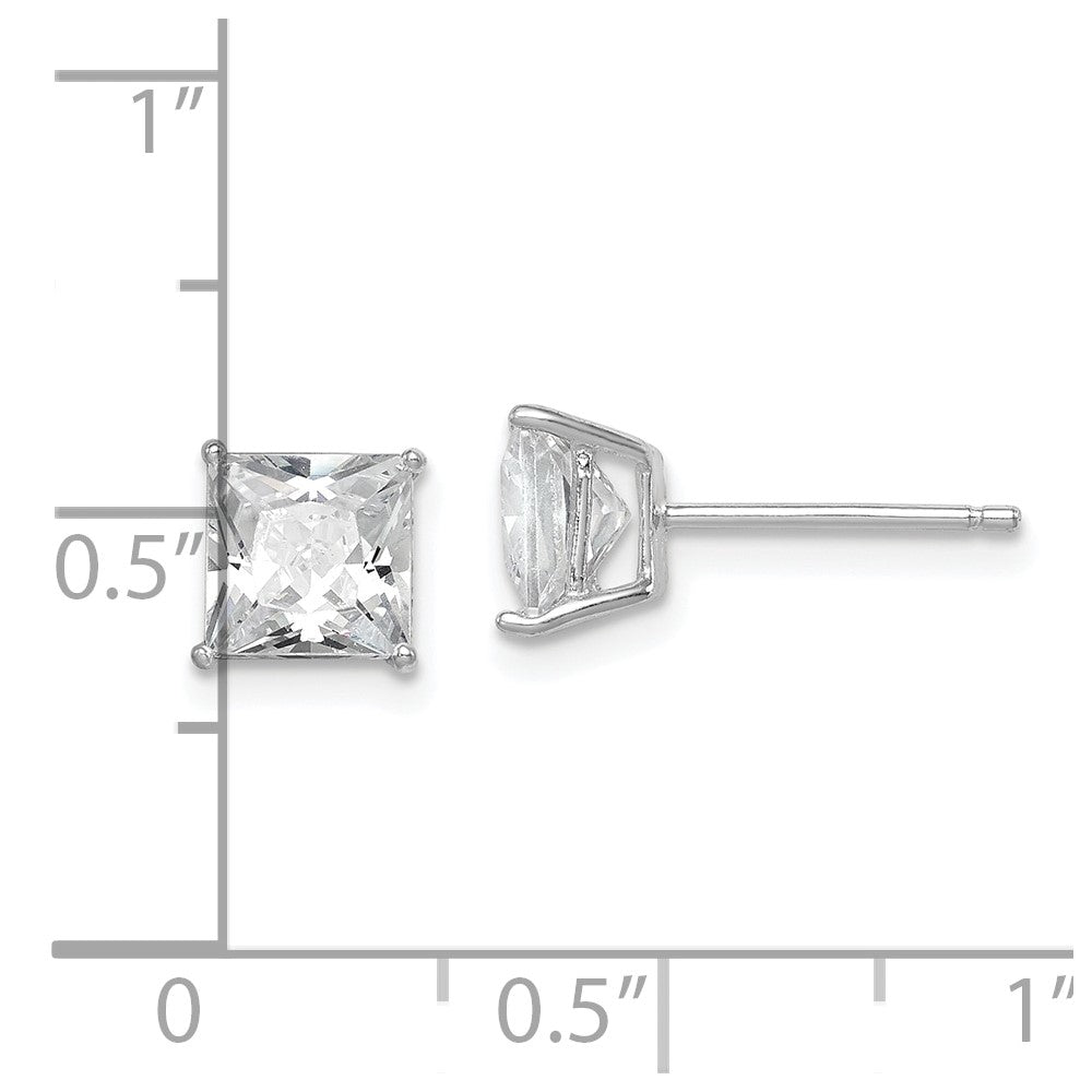 Sterling Silver Rhodium-plated Polished Square 6mm CZ Stud Earrings