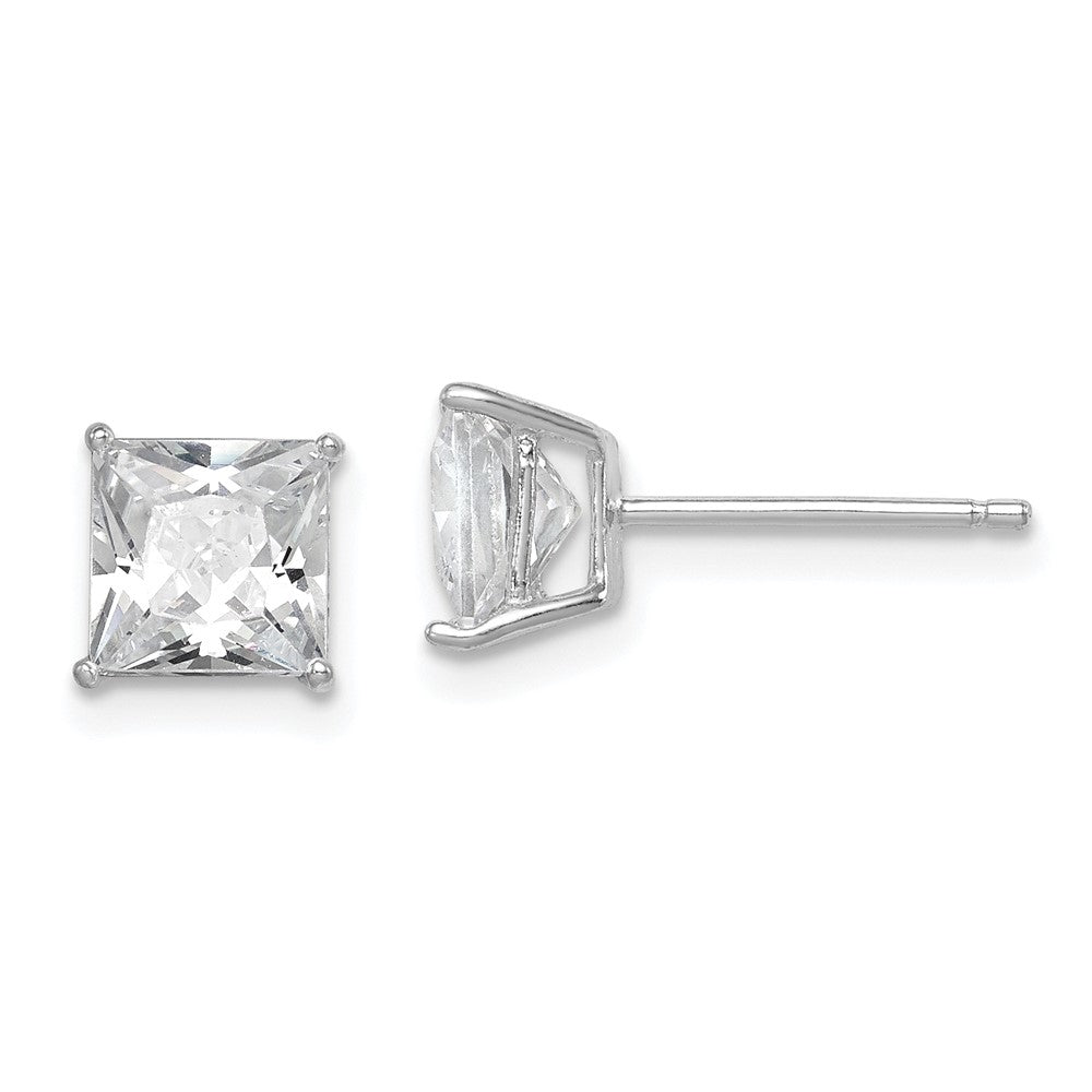 Sterling Silver Rhodium-plated Polished Square 6mm CZ Stud Earrings