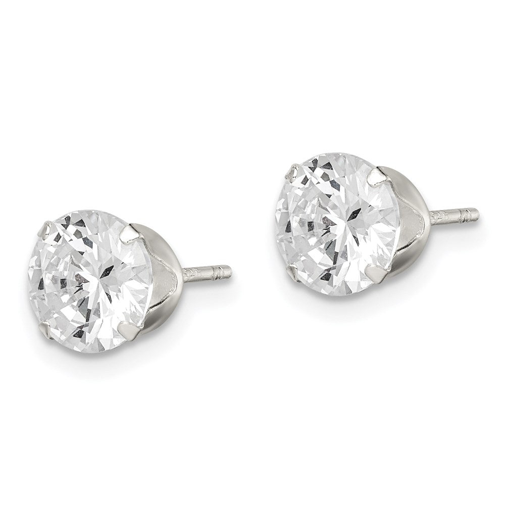 Sterling Silver Polished Round 7mm CZ Snap Set Stud Earrings