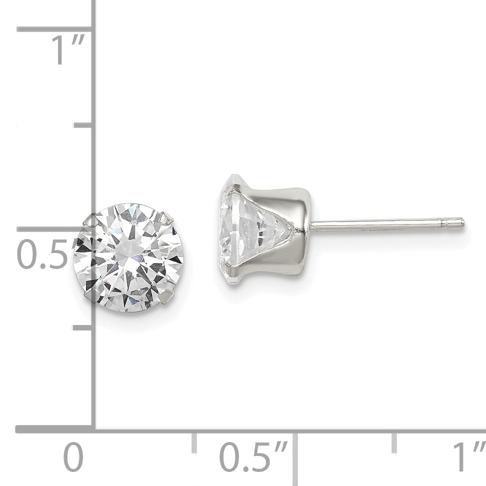 Sterling Silver CZ 7mm Post Earrings QE9106