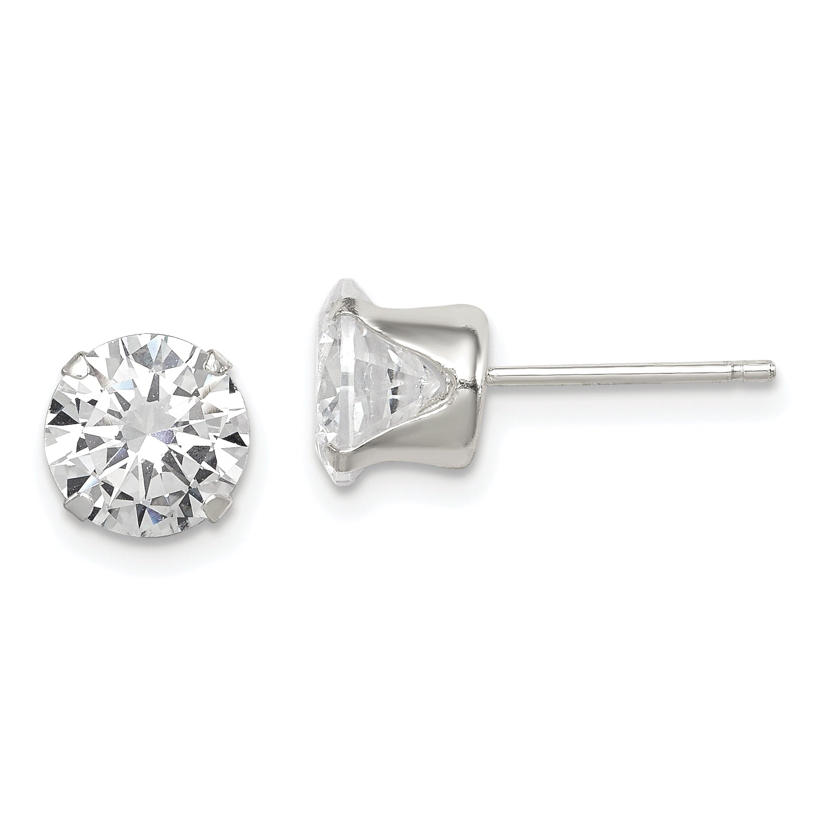 Sterling Silver CZ 7mm Post Earrings QE9106