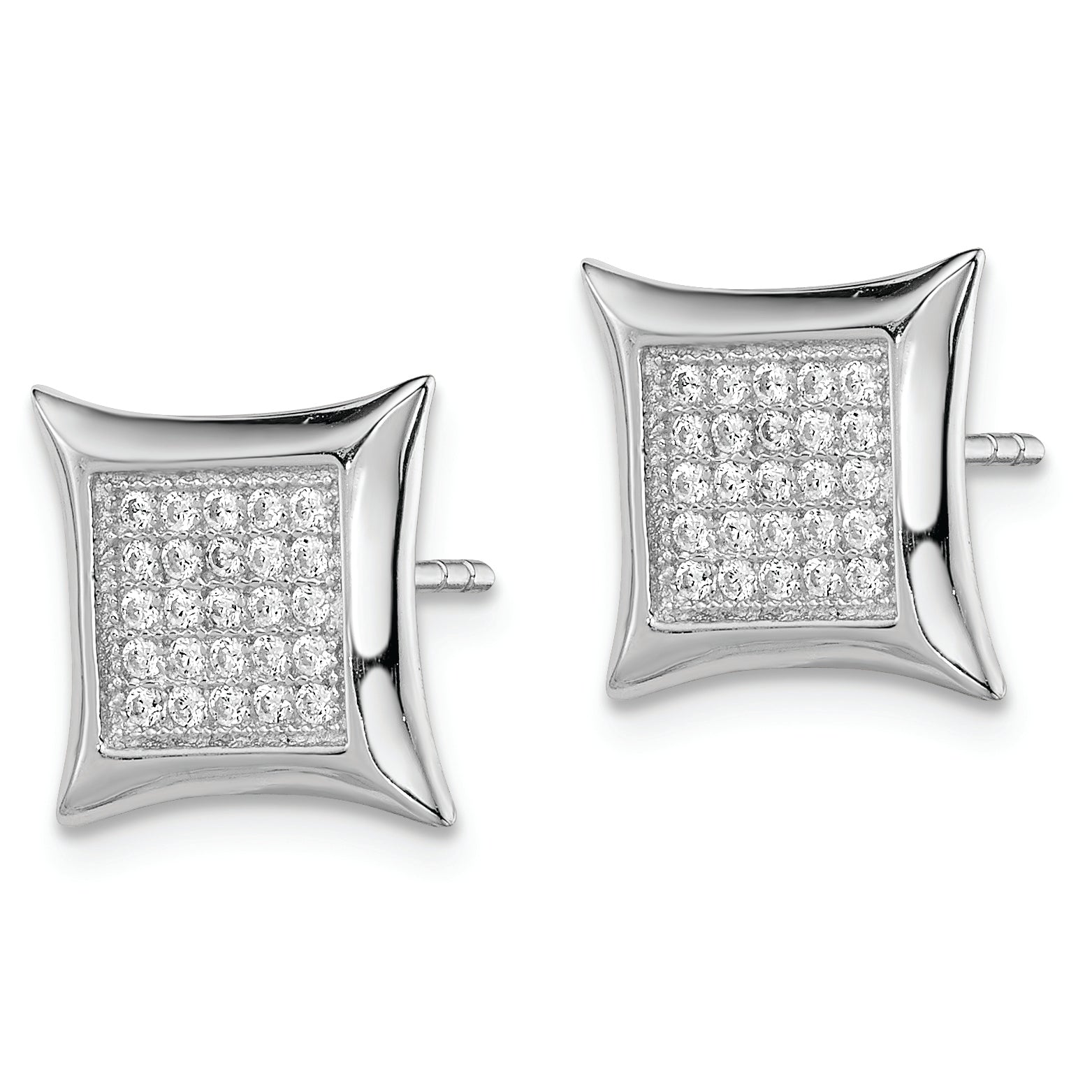 Sterling Silver Rhodium-plated CZ Pav Square Post Earrings QE9115