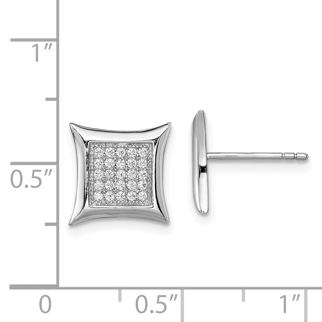 Sterling Silver Rhodium-plated CZ Pav Square Post Earrings QE9115