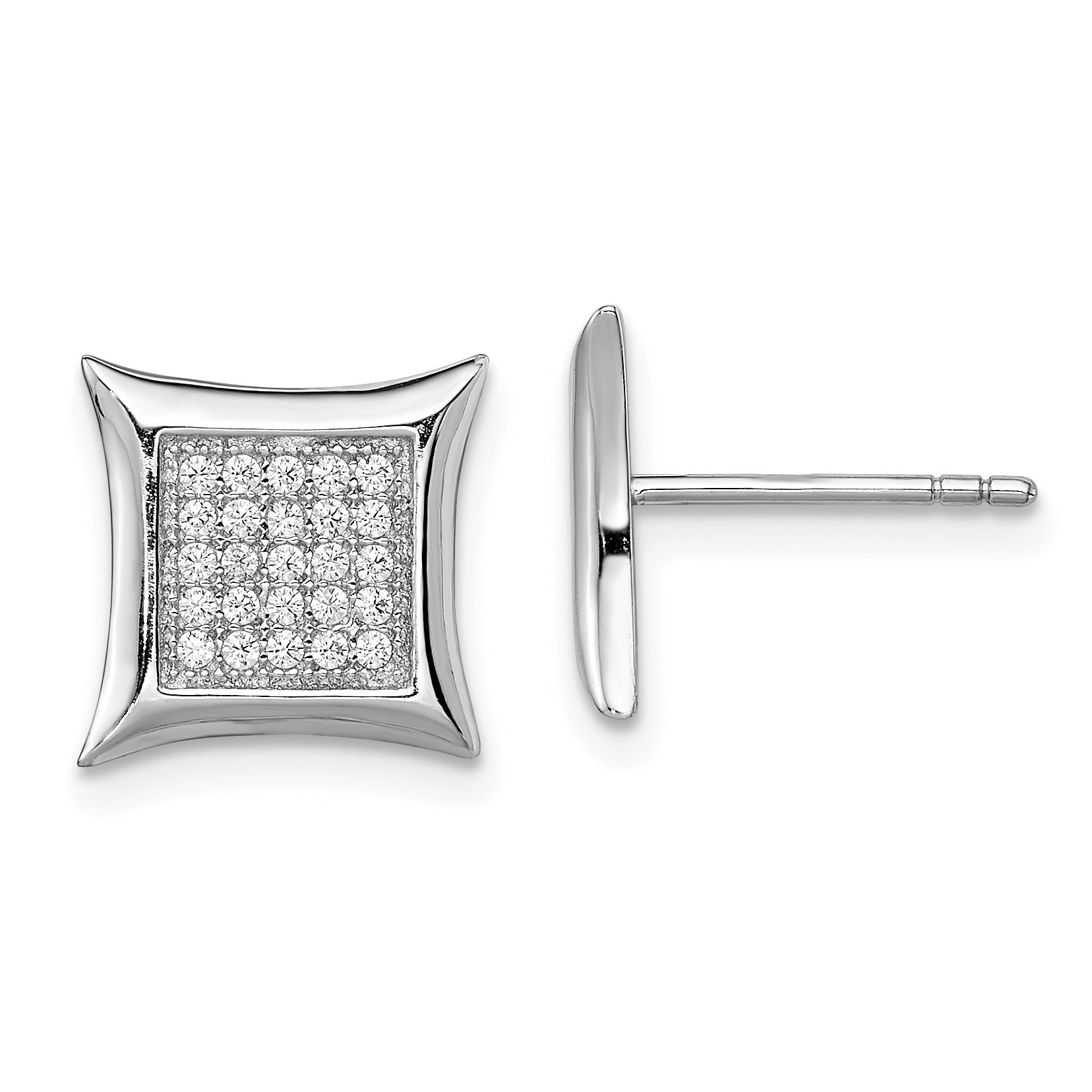 Sterling Silver Rhodium-plated CZ Pav Square Post Earrings QE9115