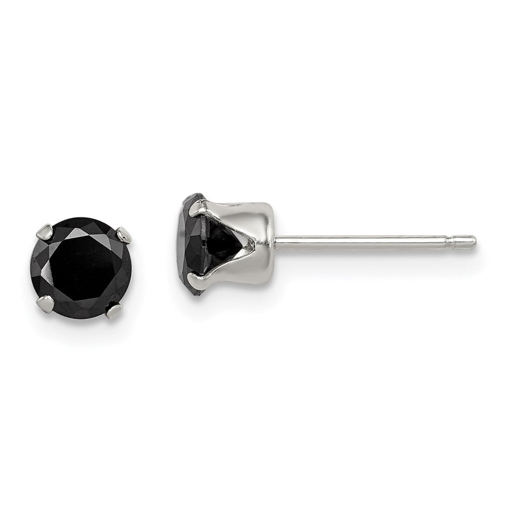 Sterling Silver Polished Black 5mm Round CZ Snap-in Set Stud Earrings