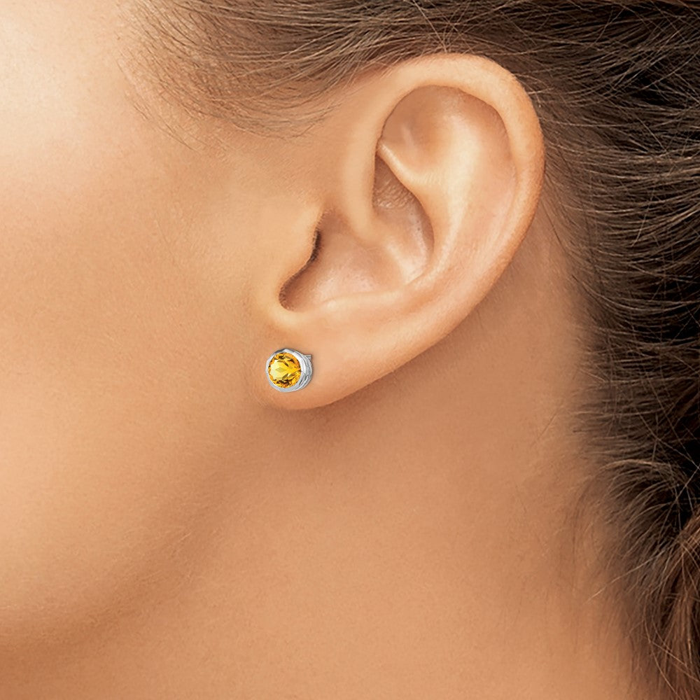 Sterling Silver Rhodium-plated Citrine Circle Stud Earrings