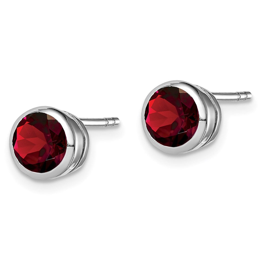 Sterling Silver Rhodium-plated Garnet Circle Stud Earrings