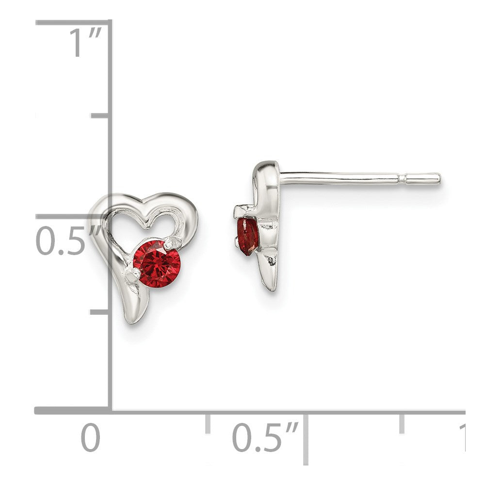 Sterling Silver Polished Red CZ Heart Post Earrings