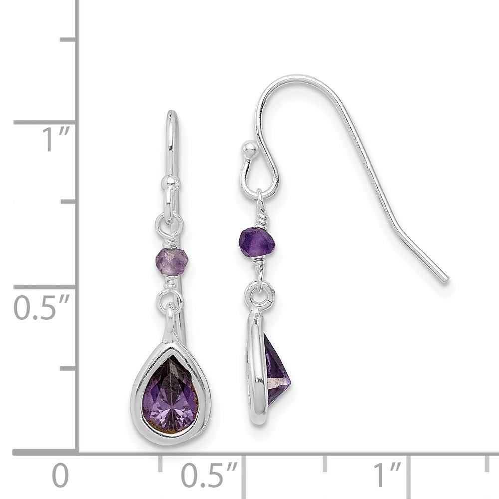 Sterling Silver Rhodium-plated Polish Purple CZ Teardrop Dangle Earrings