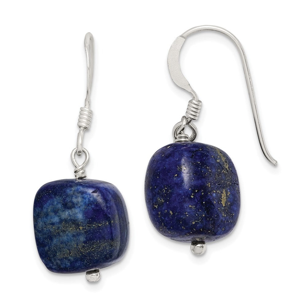 Sterling Silver Polished Blue Sodalite Cube Dangle Earrings