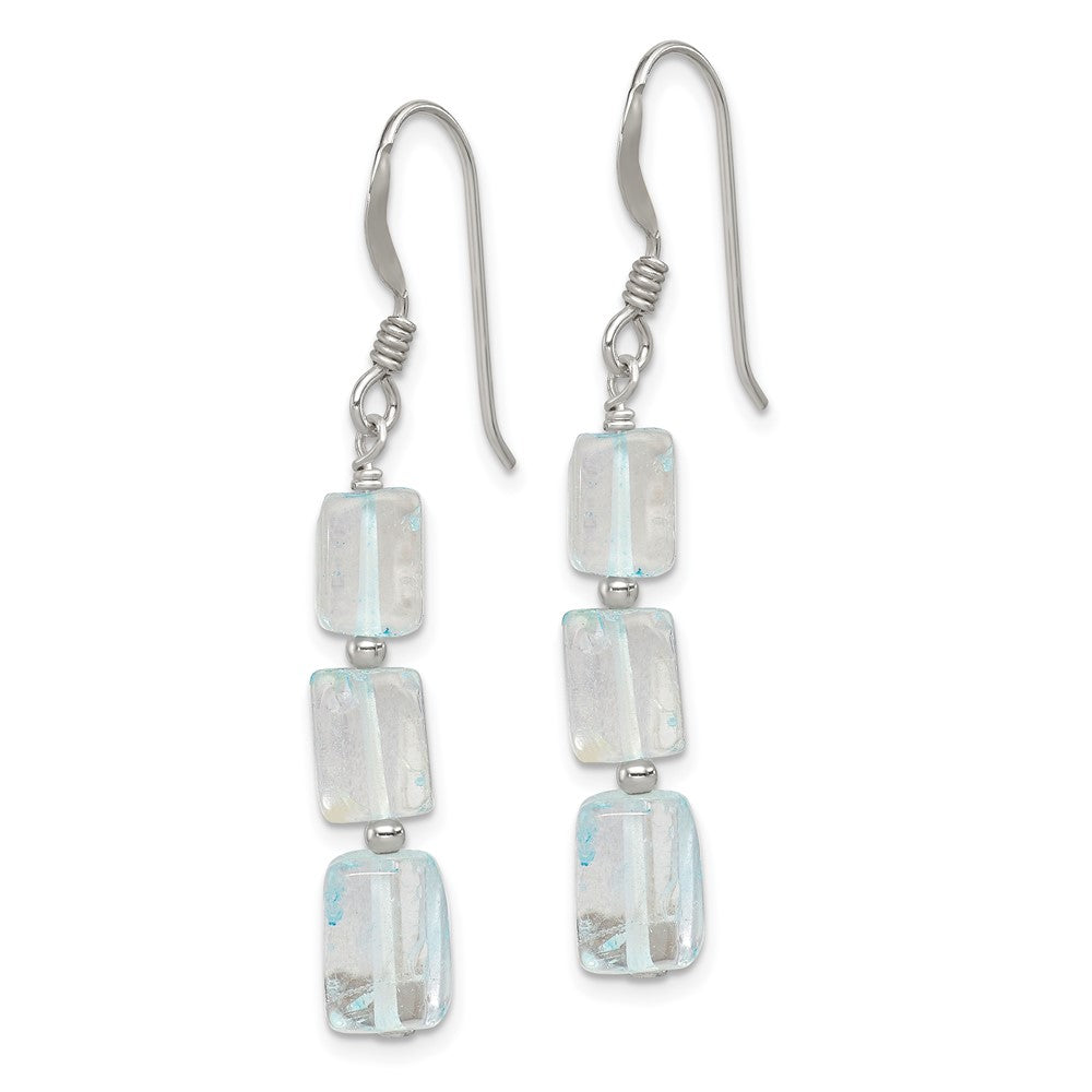 Sterling Silver Polished Rectangular Light Blue Quartz Dangle Earrings