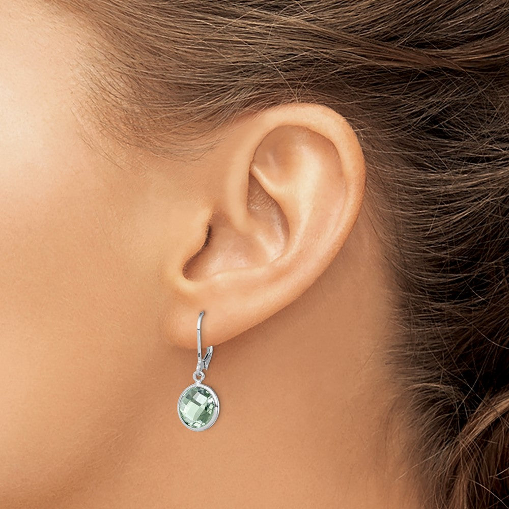 Sterling Silver Rhodium-plated Green Quartz Earrings