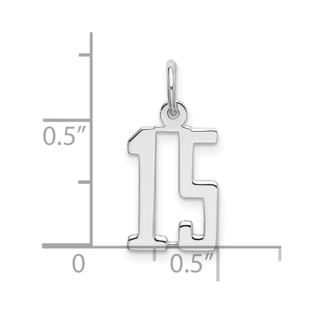 Sterling Silver/Rhodium-plated Elongated Number 15 Charm