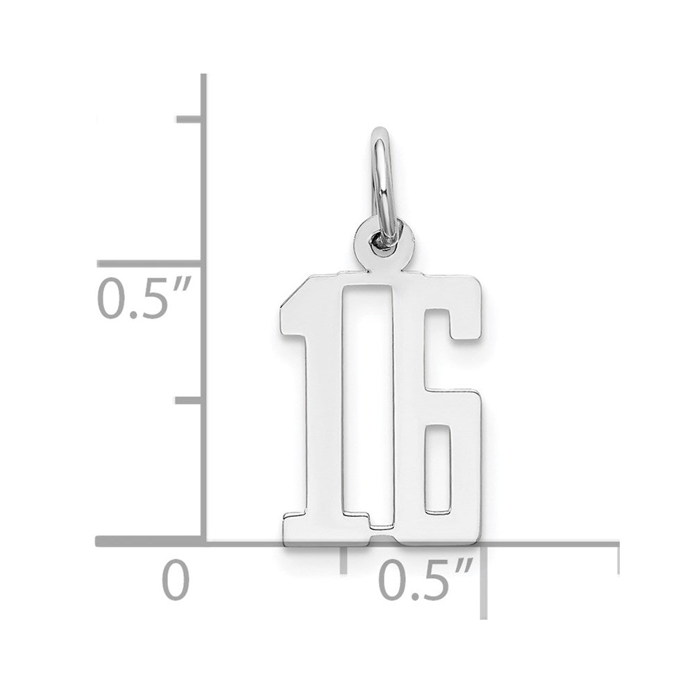 Sterling Silver/Rhodium-plated Elongated Number 16 Charm