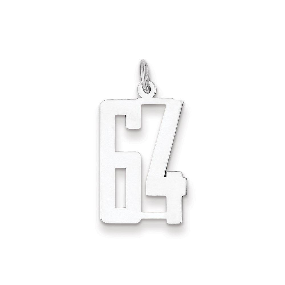 Sterling Silver/Rhodium-plated Elongated Number 64 Charm