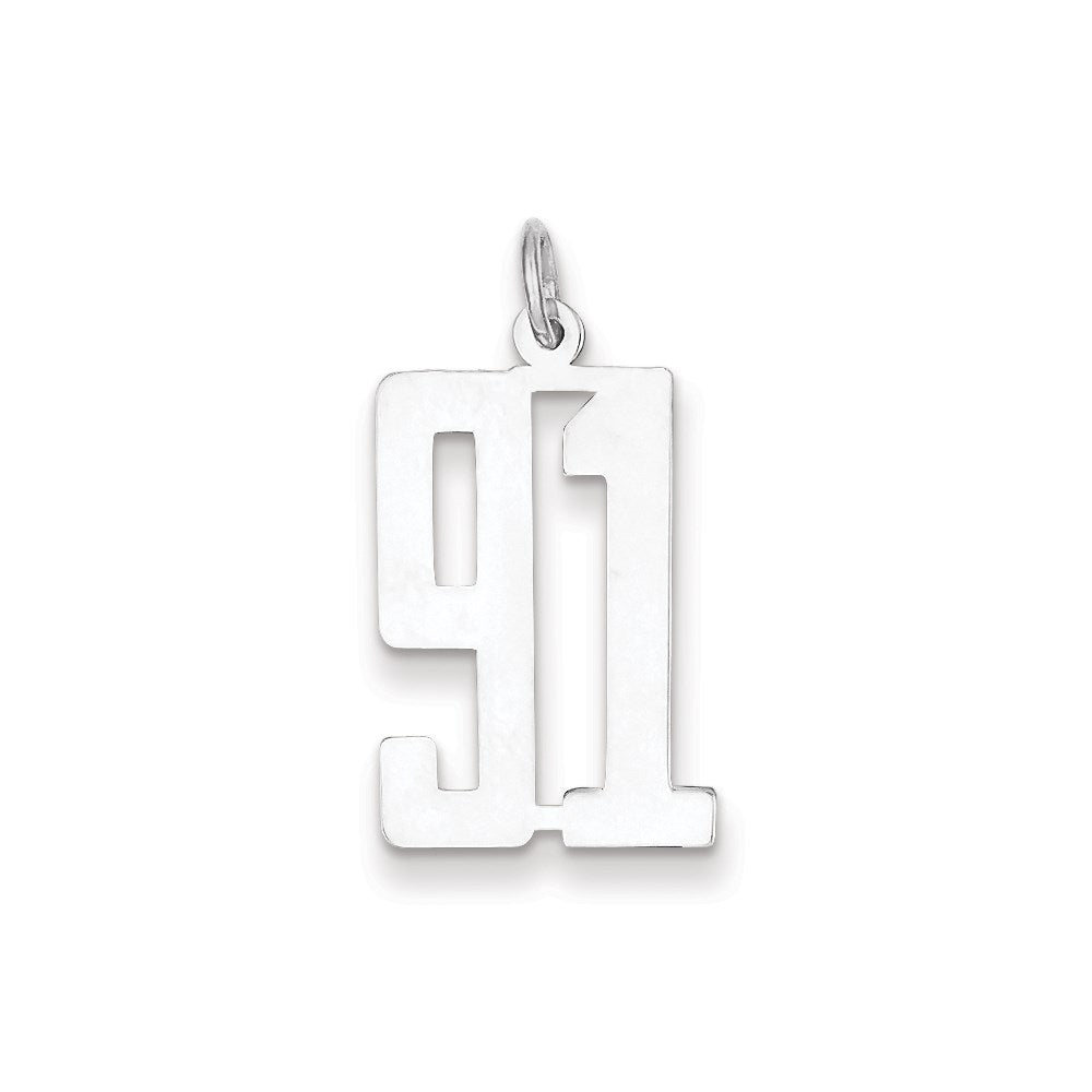 Sterling Silver/Rhodium-plated Elongated Number 91 Charm