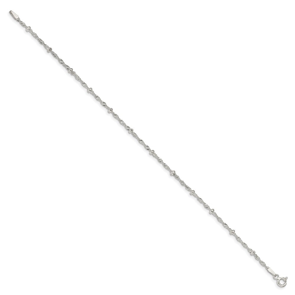 Sterling Silver 2.5mm Singapore w/ Beads Chain Anklet