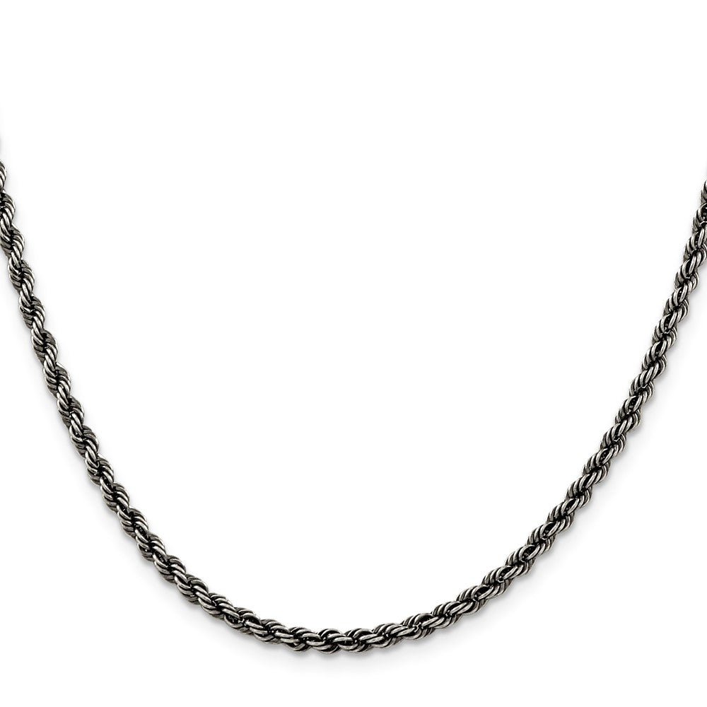 Sterling Silver Ruthenium-plated 3.4mm Rope Chain