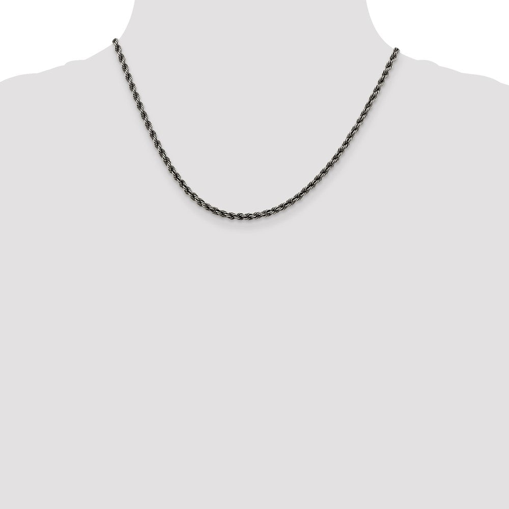 Sterling Silver Ruthenium-plated 3.4mm Rope Chain