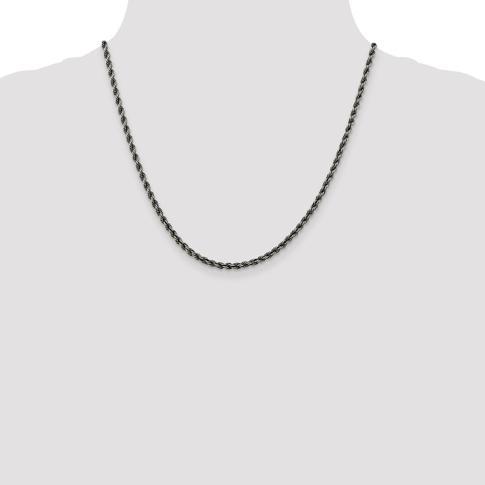 Sterling Silver Ruthenium-plated 3.4mm Rope Chain