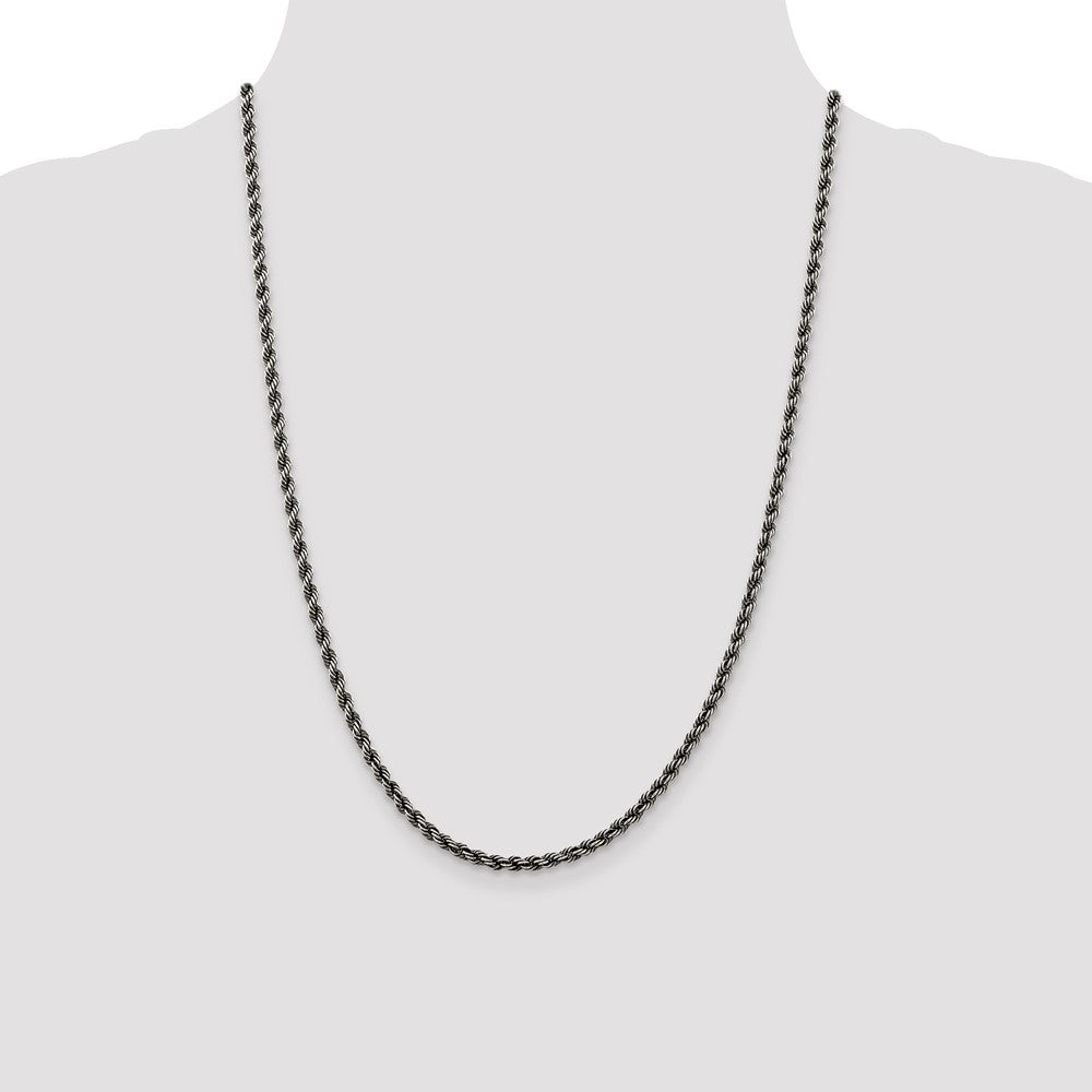 Sterling Silver Ruthenium-plated 3.4mm Rope Chain