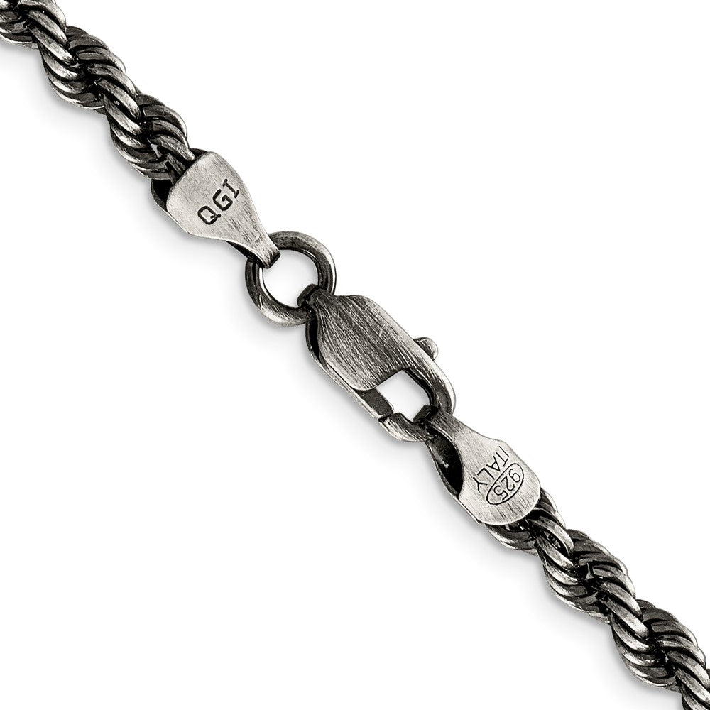 Sterling Silver Ruthenium-plated 4.5mm Rope Chain