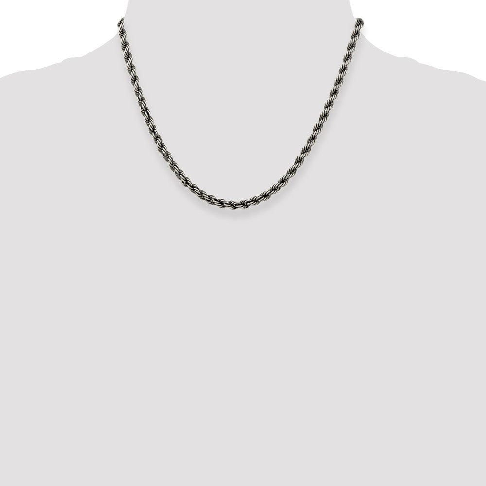 Sterling Silver Ruthenium-plated 4.5mm Rope Chain