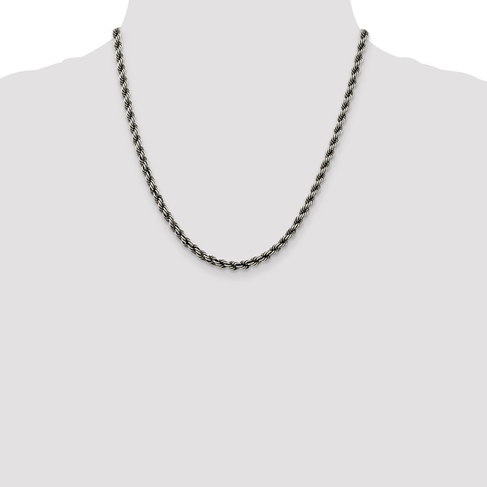 Sterling Silver Ruthenium-plated 4.5mm Rope Chain