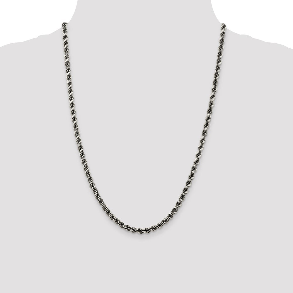 Sterling Silver Ruthenium-plated 4.5mm Rope Chain