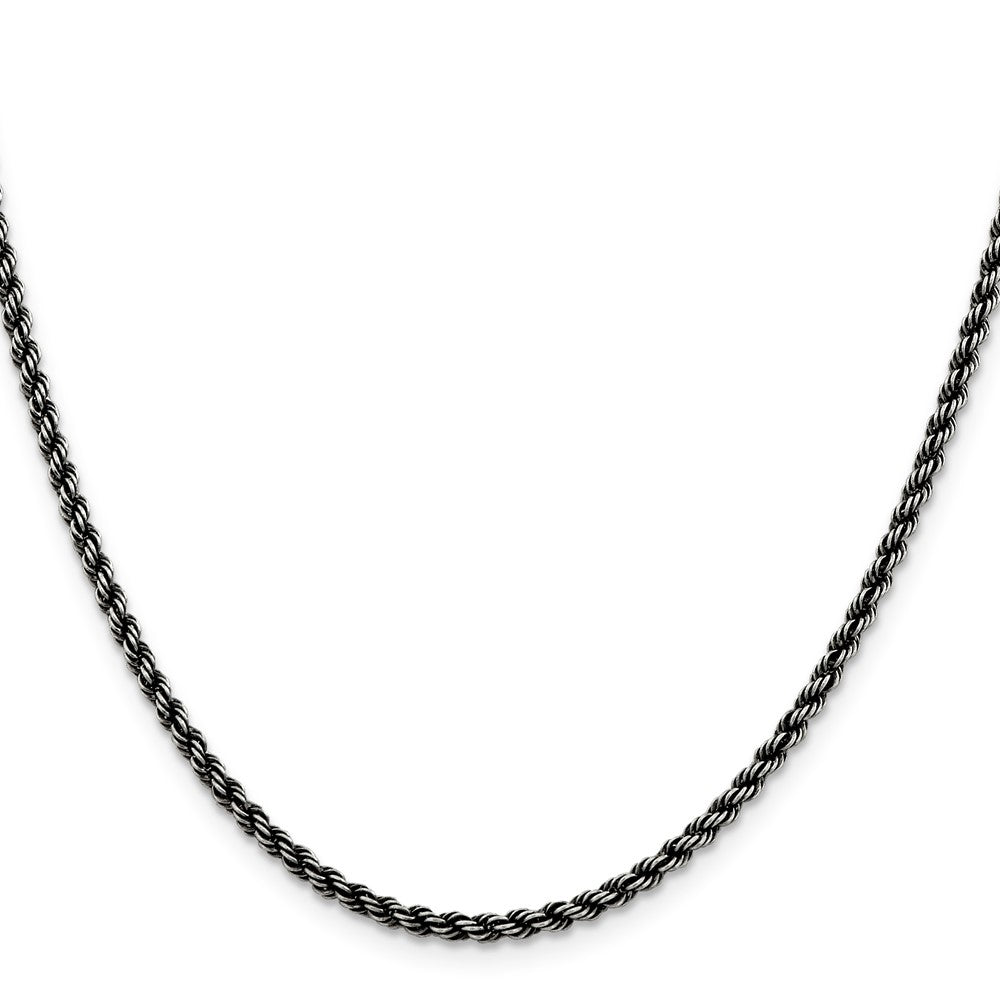 Sterling Silver Ruthenium-plated 2.9mm Rope Chain