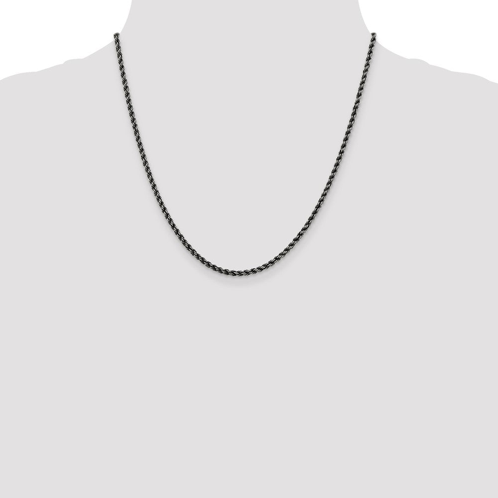 Sterling Silver Ruthenium-plated 2.9mm Rope Chain