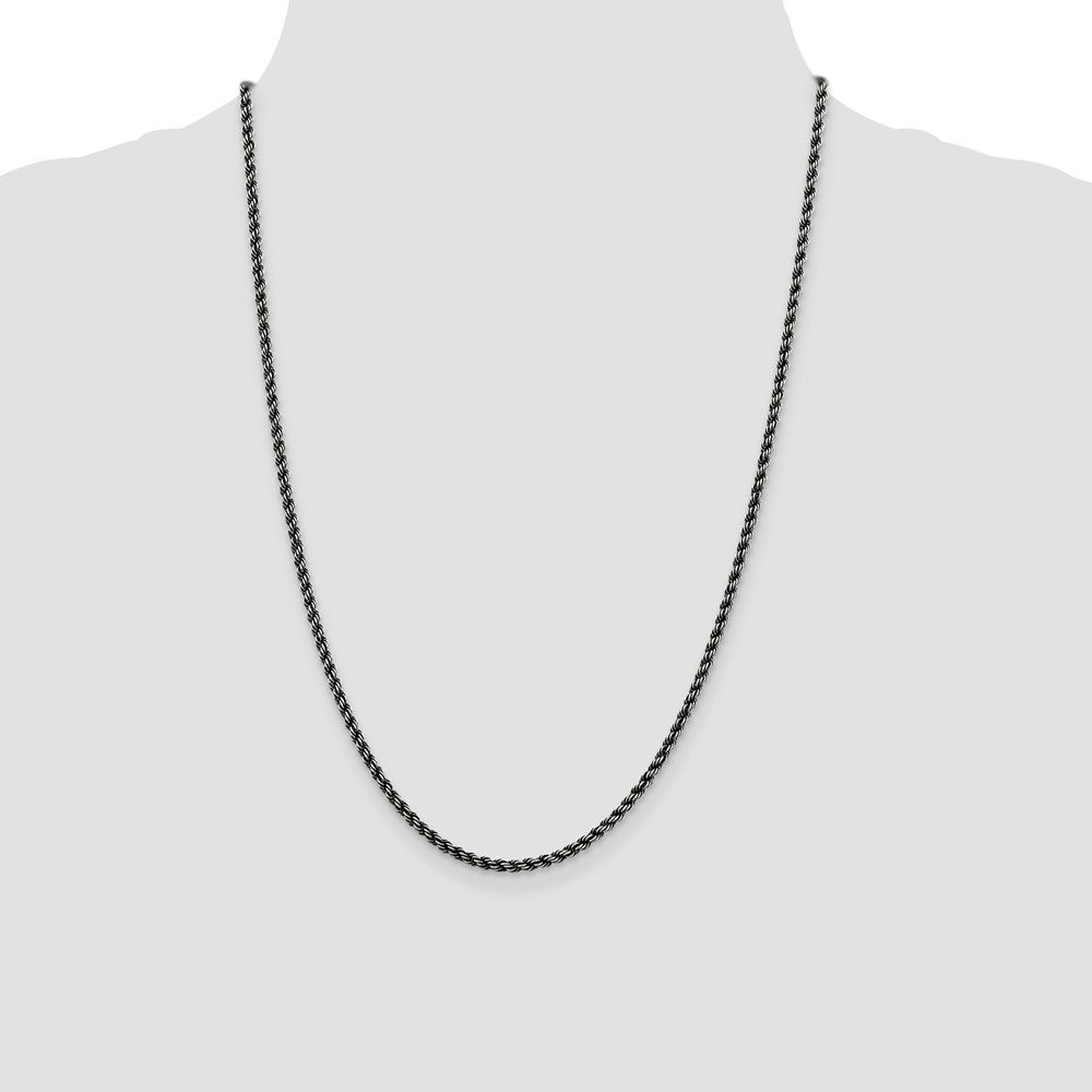 Sterling Silver Ruthenium-plated 2.9mm Rope Chain